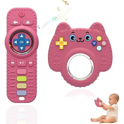 2Pack Teething Toys for Baby 3-6 Months, Teethers for Babies 6-12 Months, Remote Rattle Ring Teether for Baby, Sensory Toys for Babies, Baby Chew Toy