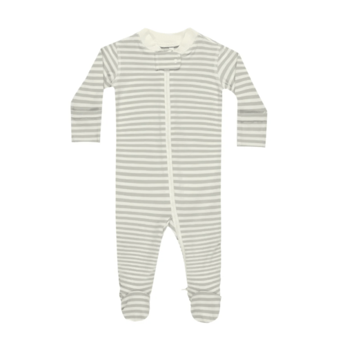 Quincy Mae - Zip Long Sleeve Sleeper Footie in Sage Stripes