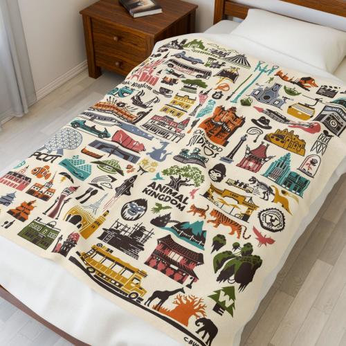 Disney World Four Parks Icons Velveteen Plush Blanket