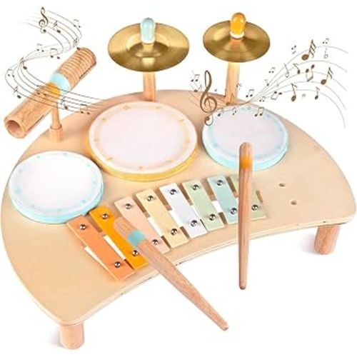Toddlers Drum Set Toys for Toddlers 1-3,Baby Drum with Xylophone,Musical Instruments Toy, Kids Wooden Montessori Toys Birthday Gift for Boys Girls