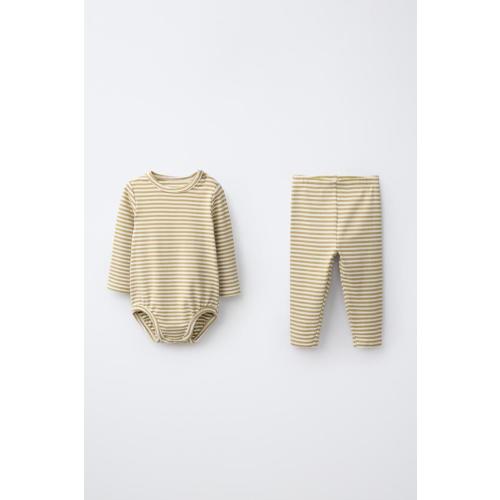 STRIPED LABEL BODYSUIT AND LEGGING SET - olive green | ZARA United States