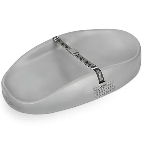 Bumbo Baby Changing Pad for Dresser or Table Top, Portable & Wipeable Non Slip Soft Contoured Diaper Change Station with Harness, Cool Grey