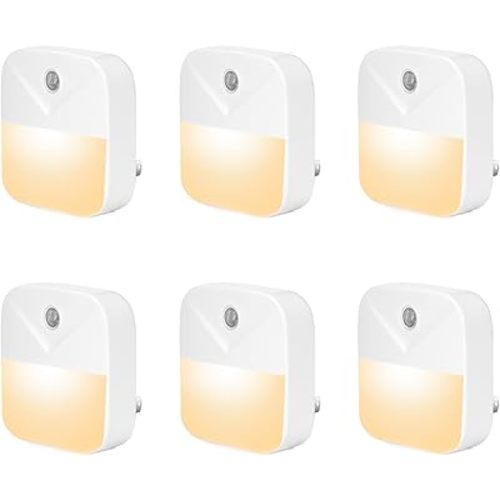 6 Pack Night Light Plug in, Warm White LED Nightlights with Smart Dusk to Dawn Sensor, Plug into Wall Nightlights Suitable for Bedroom, Bathroom, Hallway, Kitchen, Stairs, Kids, Adults, Kids Room