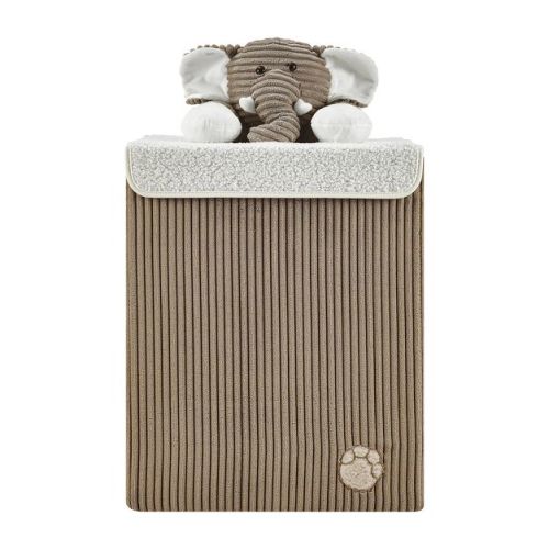 Danya B. Collapsible Folding Corduroy Kids' Laundry Hamper Toy Storage Gray with Elephant Lid
