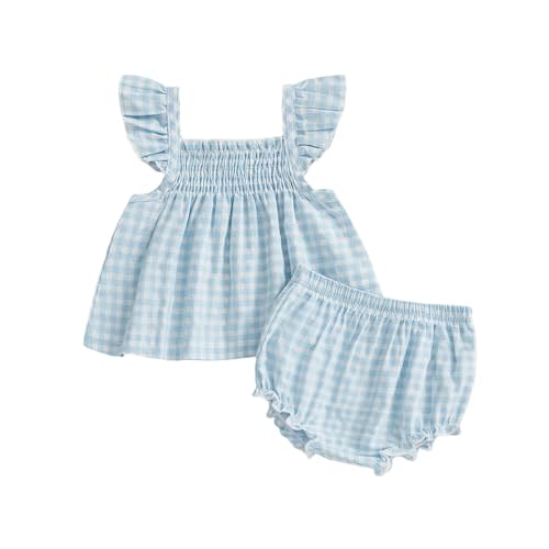 Baby Girl Summer Clothes Plaid Ruffle Shirt Tops Bloomers Shorts 2 Pcs Infant Cute Outfits Set 3 6 12 18 24 Months