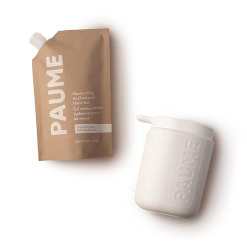 PAUME Sanitizer At Home Duo, Refillable Pump and 17 oz Antibacterial Gel Refill, Plant-Based Hydration & Essential Oils, Stylish & Modern Dispenser for Kitchen, Nursery, or Bathroom