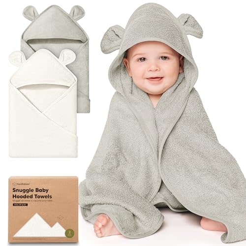 KeaBabies 2-Pack Hooded Baby Towels for Newborn - 30x30 Soft & Absorbent Viscose from Bamboo Baby Bath Towels with Hood for Infant, Toddler,Kids,Boys Girls,Newborn Bath Essentials (Graphite, Petite)