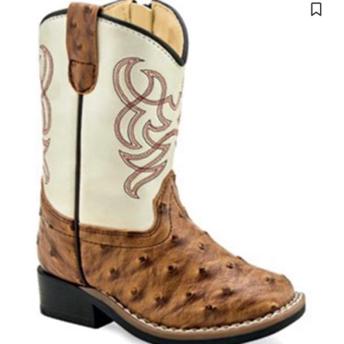 Old West Toddler Boys' Ostrich Print Western Boots - Broad Square Toe