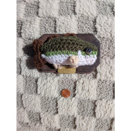 Small Crochet Largemouth Bass Fish Trophy on a Plaque, A Whimsical Miniature