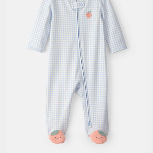 Baby Girl Peach Gingham 2-Way Zip 100% Cotton Sleep & Play Pajama - Blue | Carter's
