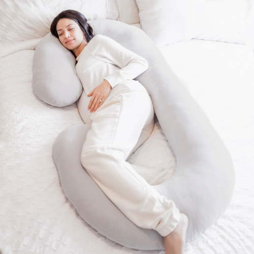 Regalo Premium Ultra Soft C Shaped Full Body Maternity Pillow with Removable Cover, 55 inch, Gray