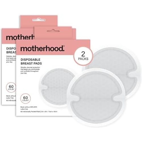 Motherhood Maternity Disposable Nursing Pads – Leak Proof Breast Pads for Breastfeeding, Ultra Absorbent, Individually Wrapped, Soft & Discreet, 60 Count (Case of 2 (120 ct))
