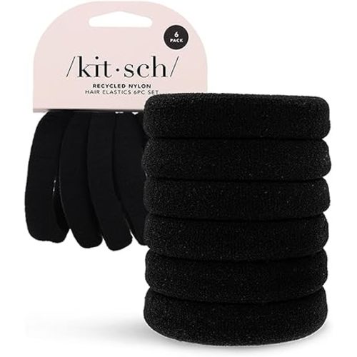 Kitsch Nylon Hair Ties No Damage - Stretchable Hair Bands for Strong All-Day Hold, Ponytail Holders | Hair Accessories for Girls | Ideal Gifts for Women - Black, 6 Pcs