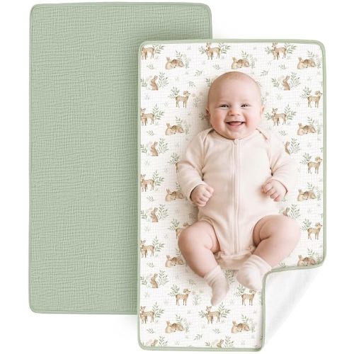 Konssy 2 Pack Waterproof Muslin Portable Changing Pad, Diaper Changing Mat