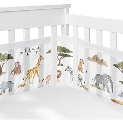 Sweet Jojo Designs + BreathableBaby 2-Piece Breathable Mesh Crib Liner Set (Jungle Animals) for Boys/Girls, Baby, Infants/Newborn Nursery (Boho, Safari Animal, Elephant, Lion, Leopard, Cheetah, Green)