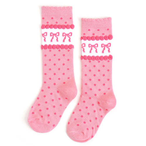 Pink Bow Scalloped Knee Socks