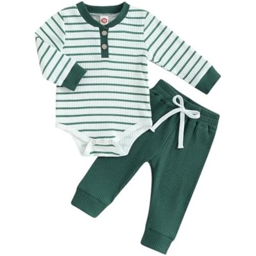 Newborn Baby Boy Girl Clothes Ribbed Knitted Long Sleeve Romper Pants Solid Cotton Infant Fall Winter Outfits 2Pcs