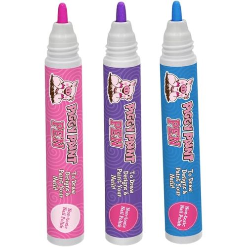 Piggy Paint | 100% Non-Toxic Girls Nail Polish Pen Marker | Safe, Cruelty-free, Vegan, & Low Odor for Kids (Pink, Purple, & Blue)