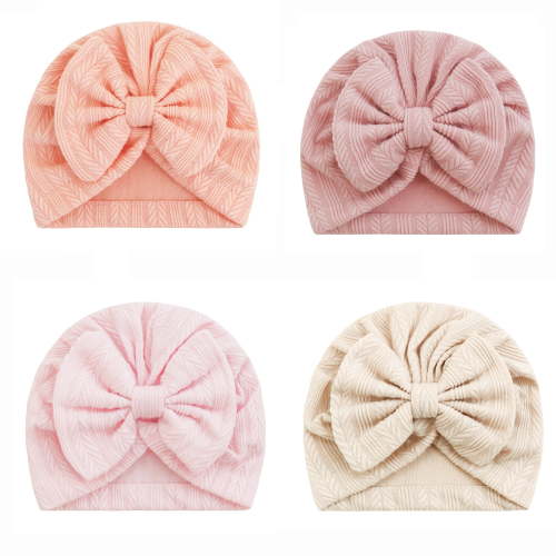 TELOLY 4 Pcs Newborn Baby Girl Hats with Bow Infant Beanies Head Cap New Born Hospital Bows Hat Beanie for Baby Girls Toddler Kids Soft Baby Hats 0-6 Months