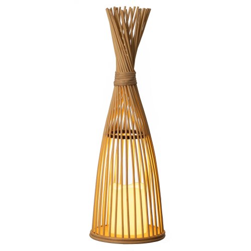 Vintiquewise Hand-Woven Tall Bamboo LED Floor Standing Lantern – Bohemian Wicker Decorative Lamp and Farmhouse Accent