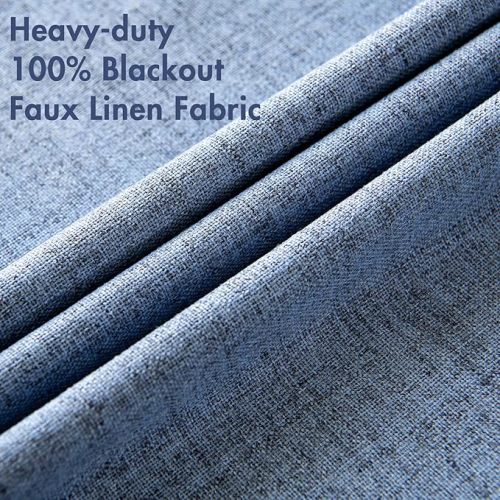 MIULEE Linen Texture Curtains for Bedroom Solid 100% Blackout Thermal Insulated Stone Blue Curtains Grommet Room Darkening Drapes Luxury Decor for Living Room Nursery 52x84 Inch (2 Panels)