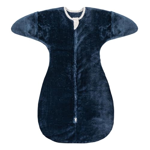 ZIGJOY Shark-Fin Transition Swaddle - 2.5 Tog Fleece Transition Sleep Sack 6-12 Months Warm Plush Baby Wearable Blanket with 2- Way Zipper for Winter, Dark Blue