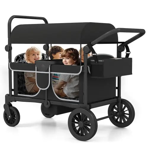 【All-Terrain 4-Seat Stroller Wagon】CPSC Certified Multi-Child Carrier with Canopy & Snack Tray | Foldable Design for Beach, Park, and Outdoor Adventures - TikTok Shop