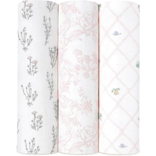 aden + anais Silky Soft Swaddle Blanket, Boutique Muslin Blankets for Girls & Boys, Baby Receiving Swaddles, Ideal Newborn & Infant Swaddling Set, Perfect Shower Gifts, 3 Pack, French Floral