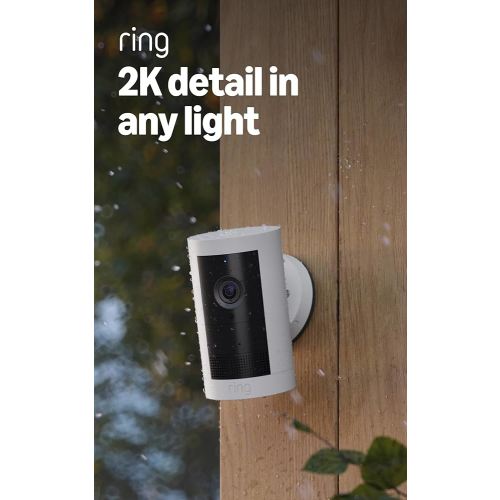 Ring Outdoor Cam Plus, Battery (newest model), Home or business security, Wide-Angle 2K Video with Ring Vision, Low-Light Sight for full-color night vision, Mount-Anywhere Versatility, White