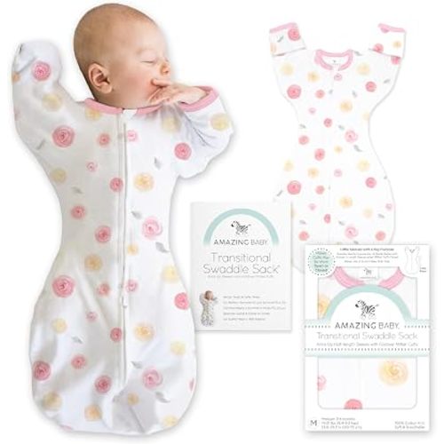 Amazing Baby Transitional Swaddle Sack, Watercolor Little Roses, 3-6mo