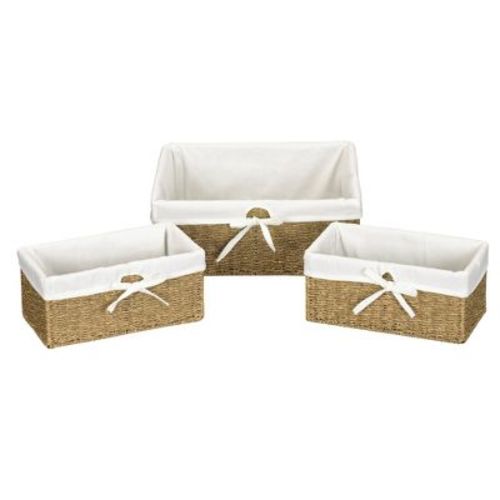 Wicker Basket Set, 3 Pieces, 1 Large and 2 Small Seagrass Baskets for Storage and Organization