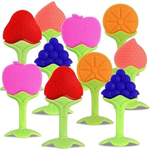 10 PCS Baby Teething Toys, Bagvhandbagro Soft Fruit Teething Toys for Babies Over 3 Months, Silicone Baby Teethers Stick Freezer Safe for Infants and Toddlers