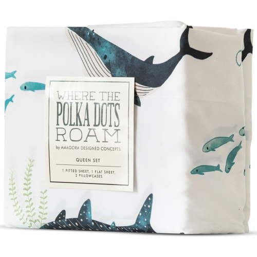 Where The Polka Dots Roam Nautical Ocean Twin Bedding Set - 3 Piece Super Soft Kids Bed Set with Fitted Sheet, Flat Sheet, and Pillowcase - Underwater Sea Creatures Design for Boys Girls Room Décor
