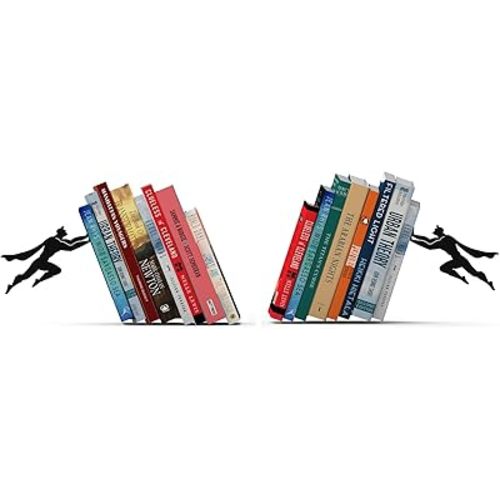 Artori Design Book Ends to Hold Books Heavy Duty - Hidden Metal Bookends for Shelves Desk - Bookend Book Holder for Home Decorative - Gift for Book Lovers and Home Décor (Book&Hero - Set of 2)