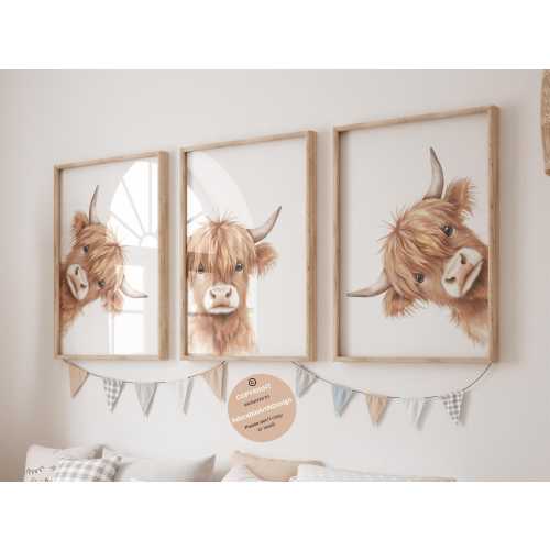 Baby highland cow nursery art, Highland cow nursery decor, watercolor cow art, farm animal wall decor, cow wall art print, nursery wall art