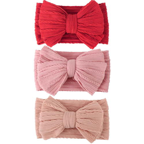 Monebena 3 Pcs Handmade Baby Girls Bows Headbands Soft Stretchy Nylon Hair Bands with Bows for Newborn Infant Toddlers Hair Accessories