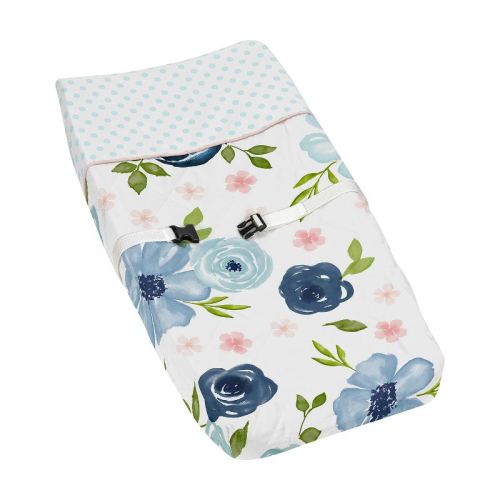Sweet Jojo Designs Girl Changing Pad Cover Watercolor Floral Blue Pink and White