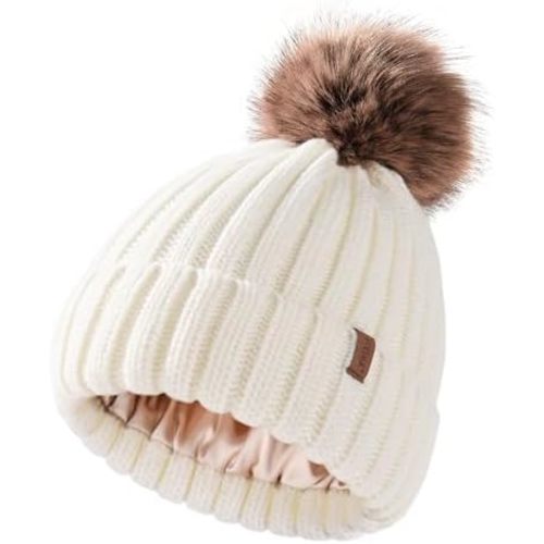 FURTALK Toddler Beanie Satin Lined Baby Boys Girls Winter Hats Pom Pom Beanies for Kids