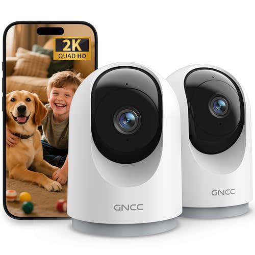 GNCC 2K Cameras for Home Security-Indoor Pan/Tilt Cameras for Baby Monitor/Pet Camera with Phone App, Night Vision, Motion Detection, 2-Way Audio, 24/7 SD Recordings, 2.4Ghz WiFi (2Pack)