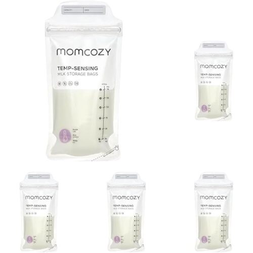 Momcozy Breastmilk Storing Bags, Temp-Sensing Discoloration Milk Storing Bags for Breastfeeding, Disposable Milk Storage Bag with 6 Ounce Self Standing, No-Leak Milk Freezer Storage Pouches, 50pcs