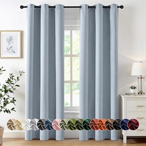 MIULEE Light Blue Blackout Curtains for Bedroom Living Room 72 Inches Long 2 Panels, Thermal Insulated Room Darkening Drapes Solid Grommet Noise Reduction Light Blocking Window Treatments 40x72 Inch