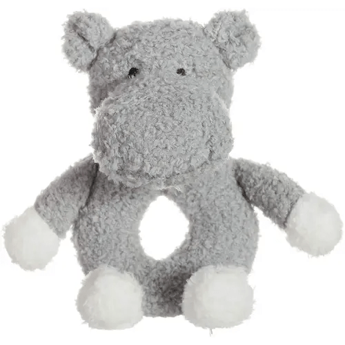 Apricot Lamb Baby Hippo Soft Rattle Toy, Plush Stuffed Animal for Newborn Soft Hand Grip Shaker Over 0 Months (Hippo, 6 Inches)