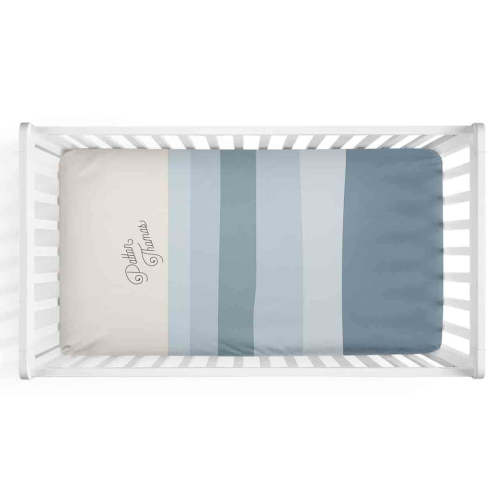 Dusty Blue Stripes Personalized Crib Sheet