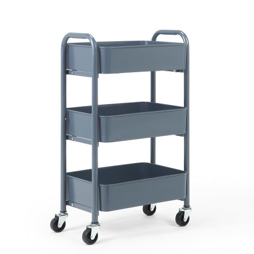 3-Tier Rolling Metal Storage Cart – Kitchen & Under Desk Organizer with Casters