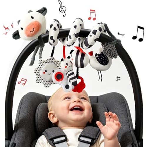 Car Seat Toys for Babies 0-6 Months,High Contrast Spiral Baby Toy