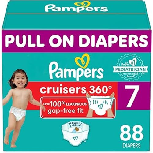 Pampers Cruisers 360 Diapers - Size 7, One Month Supply (88 Count), Pull-On Disposable Baby Diapers, Gap-Free Fit