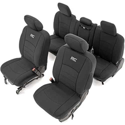 Rough Country Neoprene Seat Covers for Ram 1500 (2009-2018) & 2500 (2010-2018) - Waterproof & UV Resistant, Foam Padded, Front & Rear Seat Cover Set