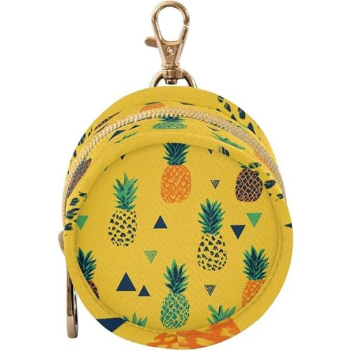 Pacifier Holder with Clip Pacifier Case for Diaper Bag Round Baby Pacifier Pouch Box Bag Portable Yellow Tropical Pineapples and Triangles