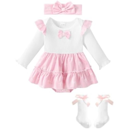 GEMLON Baby Girl Outfits Long Sleeve Romper Sets Newborn Clothes 0-18M