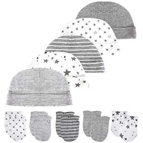 Newborn Baby Soft Cotton Organic Cap and Mitten Set Sunny Hats for Hospital Baby Boy and Girl(0-6 Months)